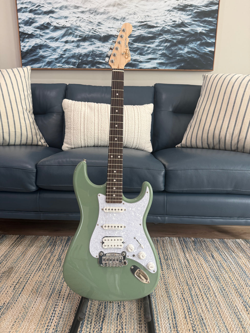 G&L Fullerton Deluxe Legacy HSS Electric Guitar Macha Green