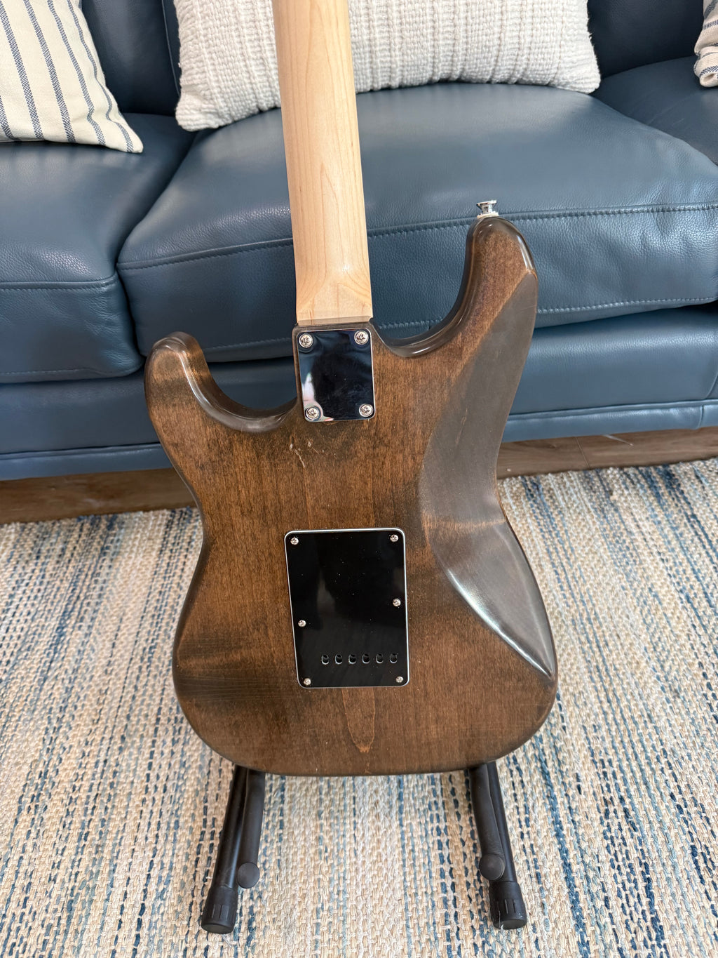 Ozona Guitar Works Suncaster US Aged Series 1-piece brown alder guitar body showing smooth wood grain and aged finish
