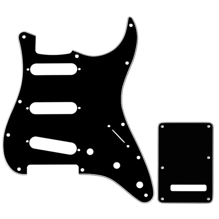Musiclily Pro SSS 11-Hole Strat Guitar Pickguard and BackPlate Set for Fender USA/Mexican Standard Strat Modern Style 3ply Black