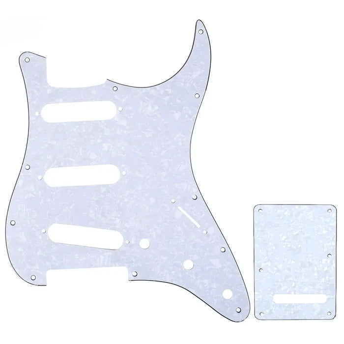 Musiclily Pro SSS 11-Hole Strat Guitar Pickguard and BackPlate Set for Fender USA/Mexican Standard Strat Modern Style 4ply White Pearl