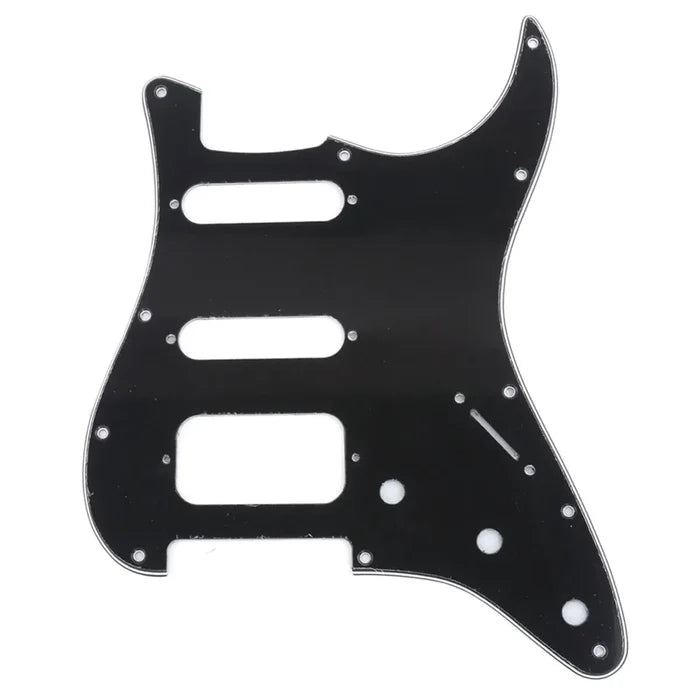 Musiclily Pro 11-Hole Round Corner HSS Guitar Strat Pickguard for USA/Mexican Strat 2-screw Humbucking Open Pickup 3ply Black