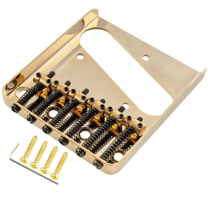 Musiclily Pro BT001 54mm String Spacing 6 Saddles Ash Tray Bridge for Tele Style Electric Guitar Gold