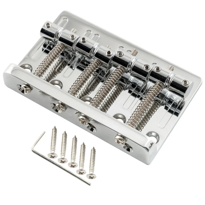 Musiclily Pro BB003 57mm (2-1/4 inch) String Spacing Heavy Duty 4-String Bass Bridge Assembly Chrome