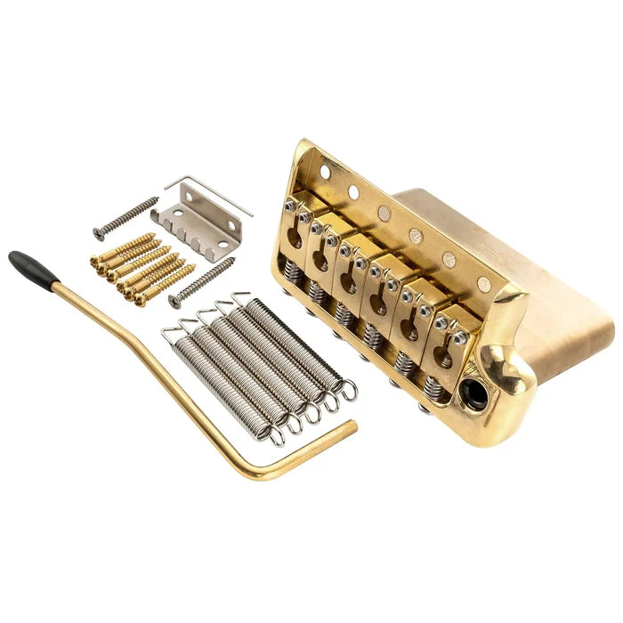 Musiclily Ultra BV005 52.5mm(2-1/16 inch) Full Solid Brass 6- Screw Knife Edge Tremolo Bridge for Strat Style Electric Guitar Gold