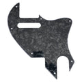 Musiclily Pro 7 Holes guitar pickguard for Fender F-Hole hybrid Tele style electric guitar, black pearl 4-ply design.