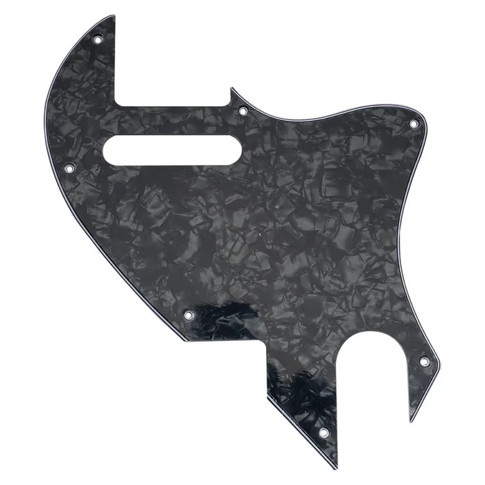 Musiclily Pro 7 Holes guitar pickguard for Fender F-Hole hybrid Tele style electric guitar, black pearl 4-ply design.