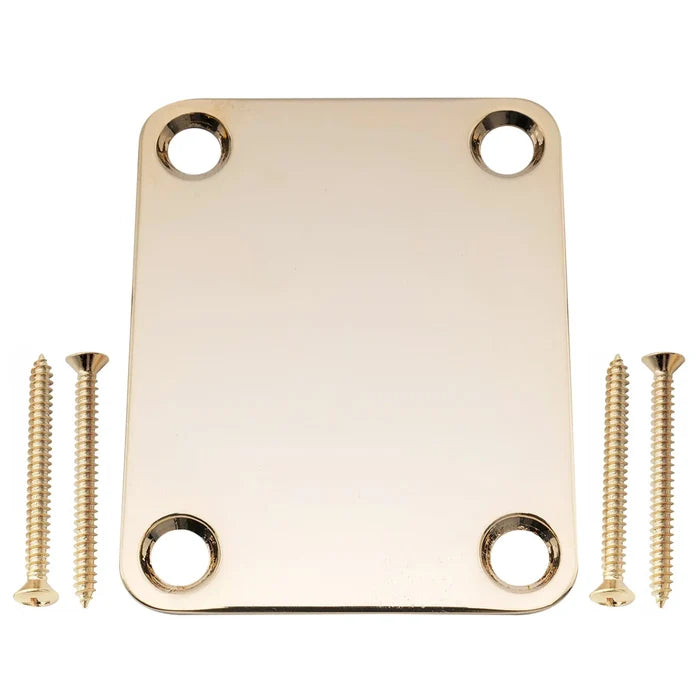 Musiclily Pro Heavy Duty Steel Rectangle Neck Plate 4-hole Neck Joint Board for Guitar Bass Gold