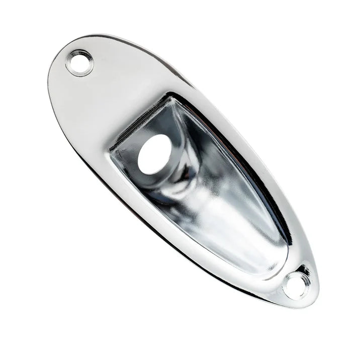 Musiclily Pro steel boat-shaped jack socket plate with 10mm size, featuring a durable design for guitar or audio equipment.
