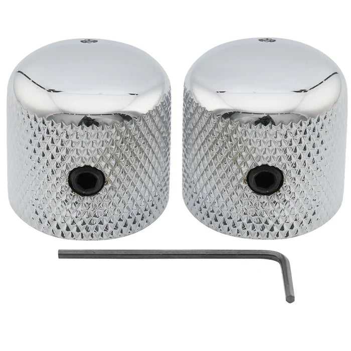 Musiclily Pro 1/4 Inch Steel Dome Universal Fitting Potentiometer Control Knob with Set Screw and Indicator Dot for Electric Guitar Bass, Set of 2 Chrome