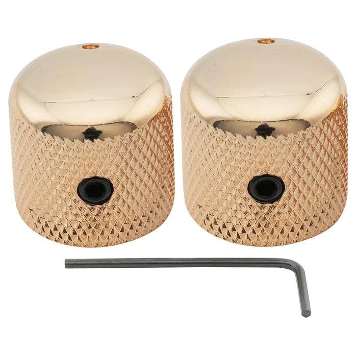 Musiclily Pro 1/4 Inch Steel Dome Universal Fitting Potentiometer Control Knob with Set Screw and Indicator Dot for Electric Guitar Bass, Set of 2 Gold