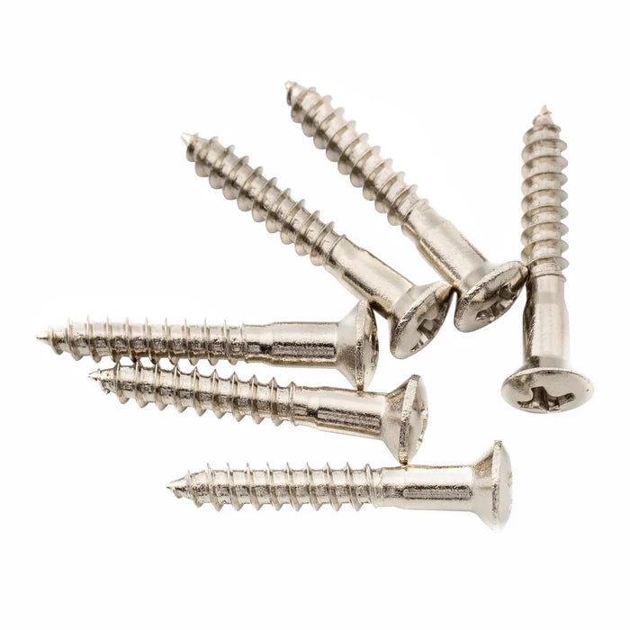 Musiclily stainless steel countersunk mounting screws for electric guitar bass bridge and strap button, set of 6 nickel finish