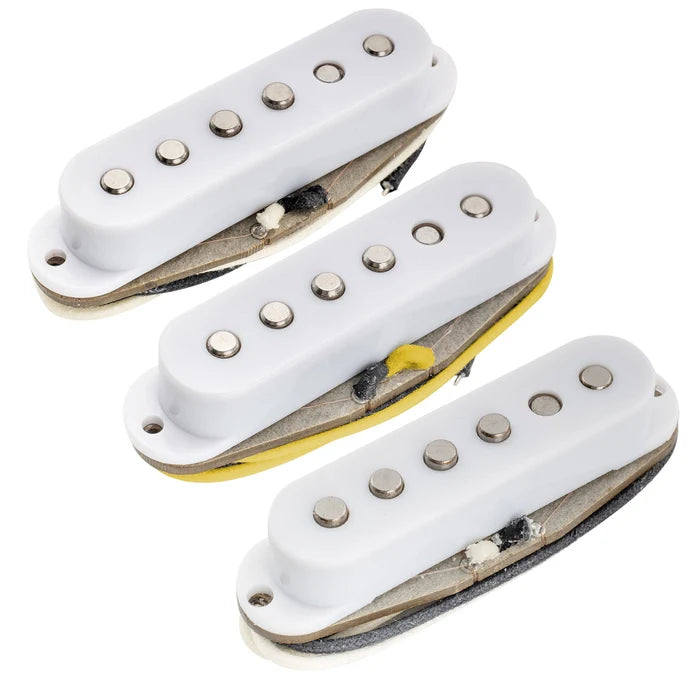 Musiclily Pro ST-60S Staggered Alnico 5 Single Coil Neck Middle Bridge Pickups Set 5.6K for Strat Style Electric Guitar White