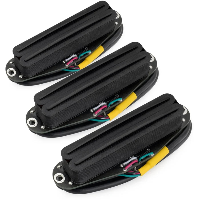 Musiclily Pro ST-DPHC Ceramic Rail Blade Single Coil Sized Humbucker Pickups Set 13.2K Super Distortion for Strat Style Electric Guitar Black Rail