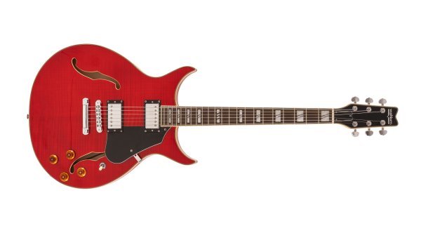 Guitare électrique semi-acoustique Washburn SH35TR Wing Series. Rouge translucide