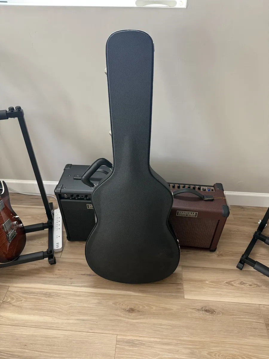 Used Alvarez hollow body electric guitar hardshell case with a sturdy exterior and plush interior padding.