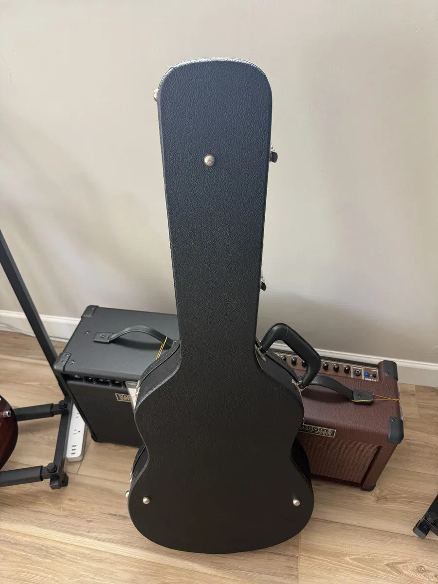Used Alvarez hollow body electric guitar hardshell case with protective padding and sturdy exterior.