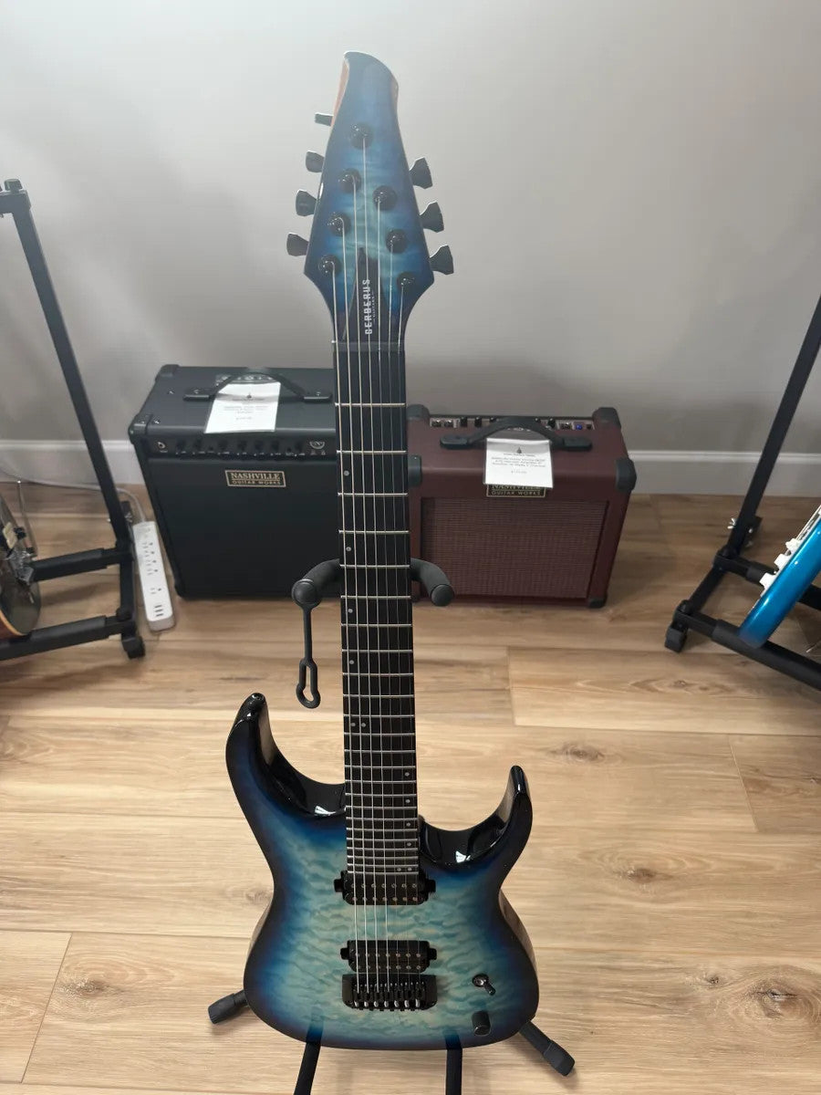 Cerberus Guitars Atlas 7 String in Titan Frost finish, showcasing its sleek design and premium craftsmanship.