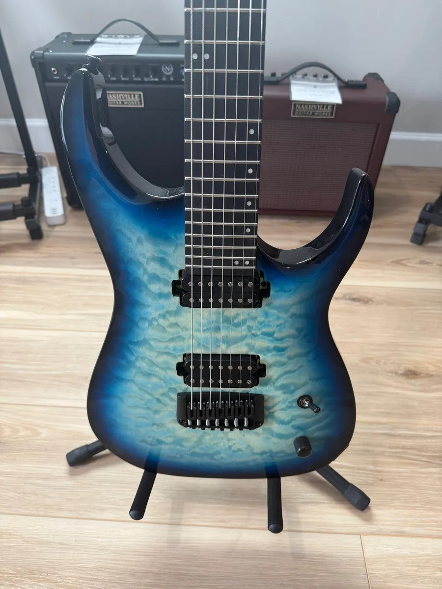 Cerberus Guitars Atlas 7 String in Titan Frost finish, showcasing its sleek body and modern design.