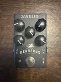 Cerberus Javelin Modern Distortion Pedal with sleek design and control knobs, showcasing its innovative features.