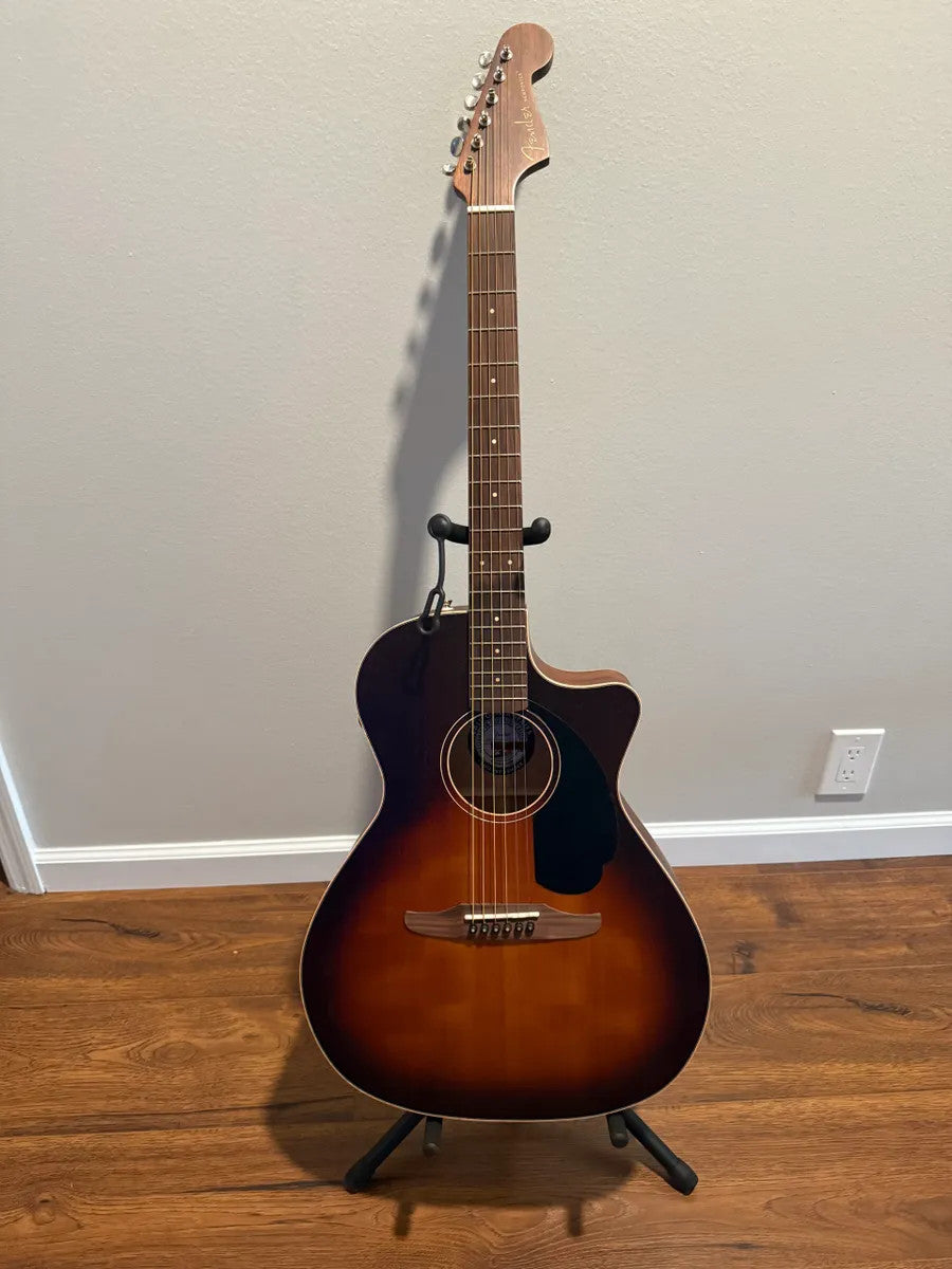 Fender Newporter Special acoustic electric guitar in great condition with case, showcasing its sleek design and craftsmanship.