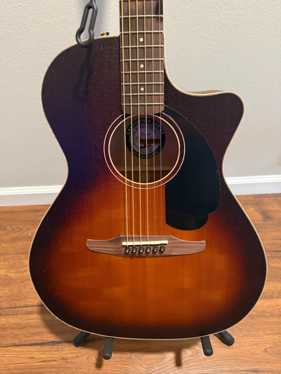 Used Fender Newporter Special Acoustic Electric Guitar with case, showcasing its great condition and stylish design.