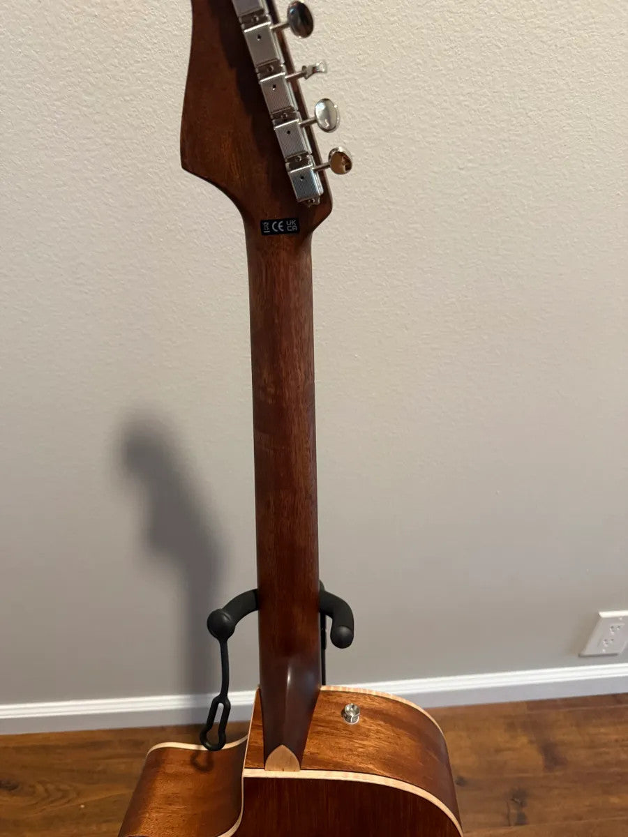 Used Fender Newporter Special Acoustic Electric Guitar with case, showcasing its great condition and unique design.