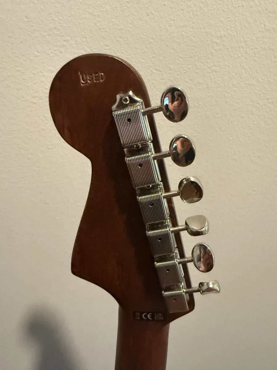 Used Fender Newporter Special acoustic electric guitar with case, showcasing its body and strings in great condition.