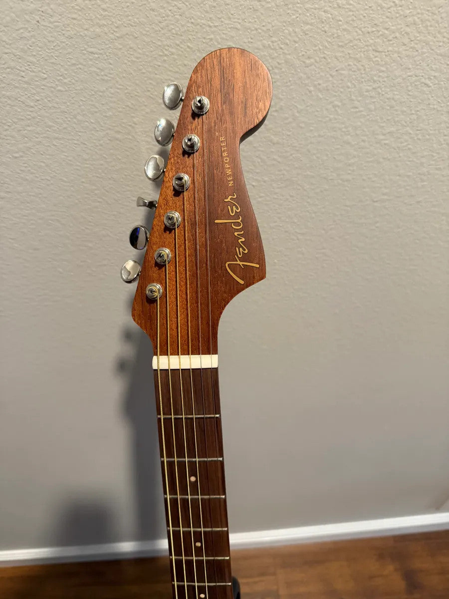 Fender Newporter Special acoustic electric guitar in great condition, displayed with a protective case.
