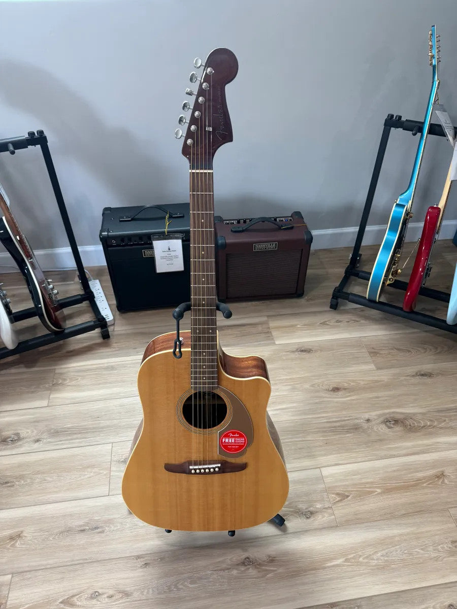 Used Fender Redondo Player Acoustic Electric Guitar in a vibrant finish, showcasing its body shape and fretboard details.